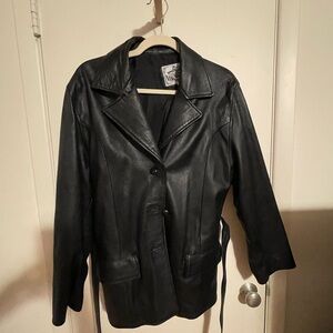 Belted leather jacket